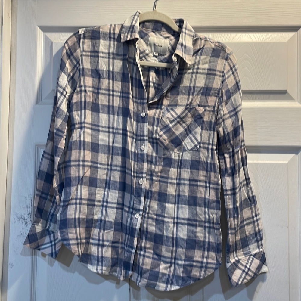 Rails Charli Lightweight Linen Oversized Plaid Shirt XXS
